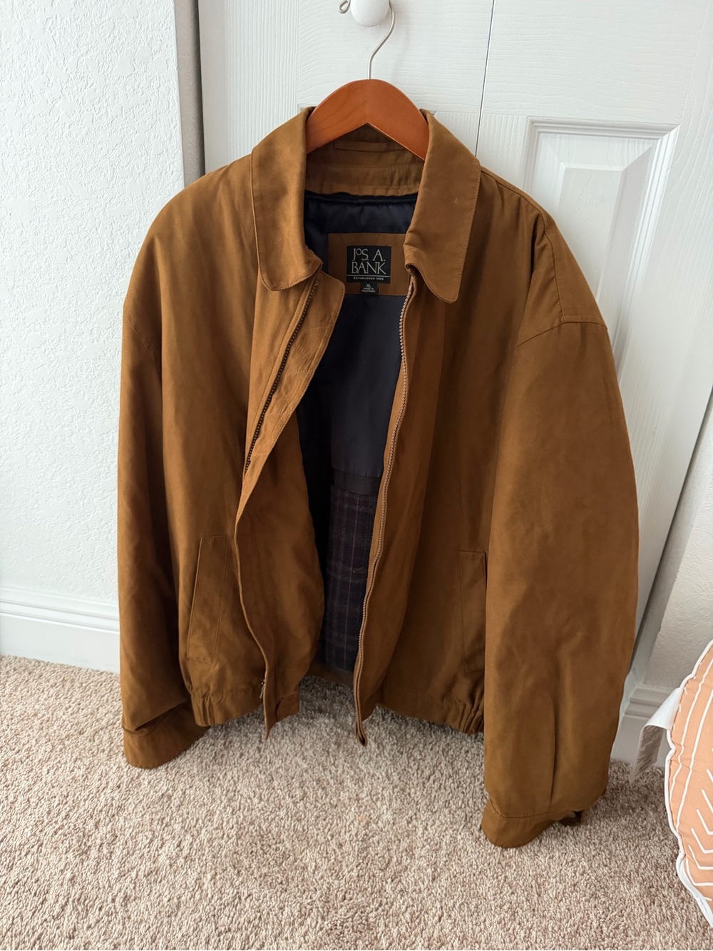Jos. A. Bank Men's Tan Suede Bomber Jacket